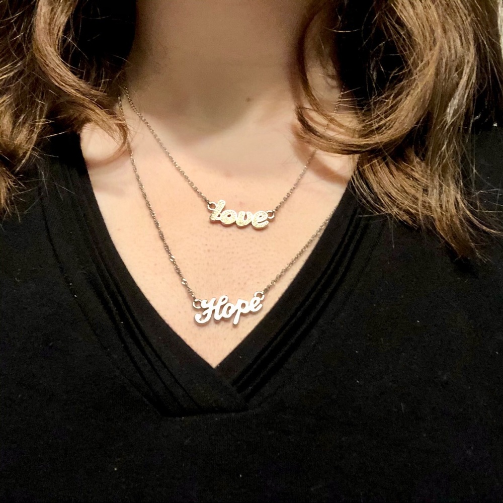 Love, hope, and peace silver necklaces